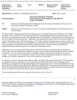 Red Tree Vole Protocol Revision, Version 2.2 - Release of Pre-Disturbance Survey Requirements in Six Watersheds