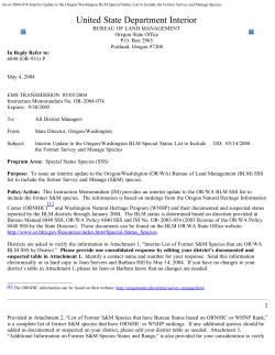 Interim Update to the Oregon/Washington BLM Special Status List to Include the Former Survey and Manage Species