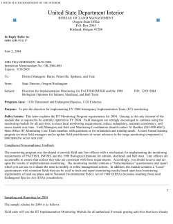 Direction fof Implementation Monitoring for PACFISH/INFISH and the 1998 Biological Opinions for Salmon, Steelhead, and Bull Trout