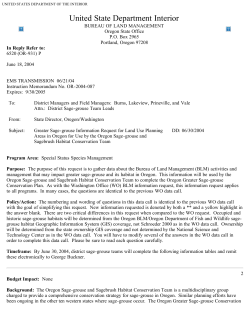 Greater Sage-Grouse Information Request for Land Use Planning Areas in Oregon for Use by the Oregon Sage-Grouse and Sagebrush Habitat Conservation Team