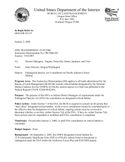Endangered Species Act Consultation for Pacific Salmon Critical Habitat