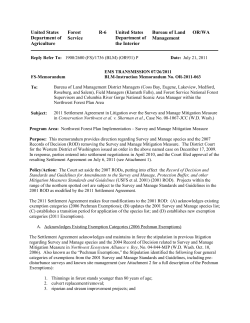 2011 Settlement Agreement in Litigation over the Survey and Manage Mitigation Measure in Conservation Northwest et al. v. Sherman et al., Case No. 08-