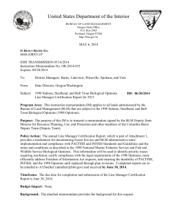 1998 Salmon, Steelhead, and Bull Trout Biological Opinions Line Manager Certification Report for 2013