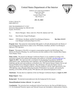 Instruction Memorandum No. OR-2015-030 1998 Salmon, Steelhead, and Bull Trout Biological Opinions Line Manager Certification Report for 2014