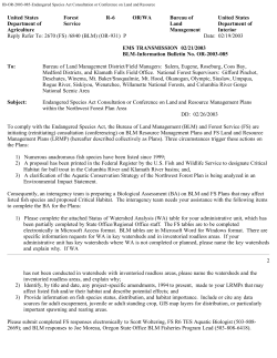 Endangered Species Act Consultation or Conference on Land and Resource Management Plans within the Northwest Forest Plan Area