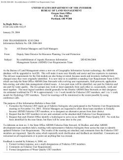 Re-establishment of Aquatic Resources Information Management System (ARIMS) User Requirements Team