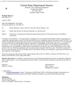 Clarification of Programmatic Biological Opinion Requirements for Watershed analyses and Subbasin Assessments