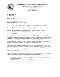 Notification to the Association of O C Counties Regarding Road and Trail Closures, Travel Use Restrictions or Decommissioning Proposals