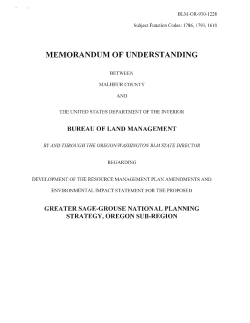 BLM-OR930-1228 MOU between Malheur County and USDOI BLM Oregon State Office