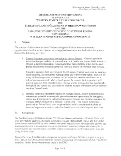 BLM-OR931-1408 MOU between The Bureau of Land Management Oregon/Washington and USDA Forest Service Pacific NorthWest Region Concerning Western Juniper and Economic Opportunity