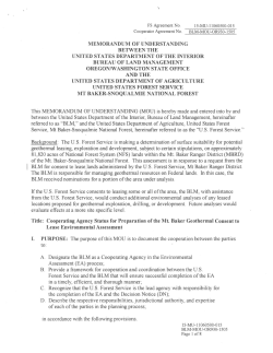 BLM-OR930-1505 MOU between USDOI BLM Oregon State Office and USDA Forest Service Mt. Baker-Snoqualmie National Forest