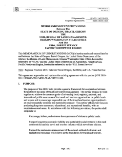 BLM-OR935-1601 MOU between USDOI BLM Oregon State Office and the State of Oregon, Travel Oregon