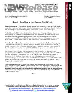 Baker City, Oregon  The National Historic Oregon Trail Interpretive Center and Trail Tenders are hosting a variety of activities and crafts for family groups who visit during Family Fun Day. This will take place day after Thanksgiving, Friday, Nov. 27 from 10 a.m. until 2 p.m.
