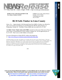 Salem, Ore -- Approximately 4,444 thousand board feet (MBF) of timber was offered for sale at oral auction by the Bureau of Land Management (BLM), Salem District, on Wednesday, October 28.