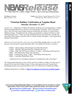 Newport, Ore. - Beginning at 10:00am this Saturday, the Bureau of Land Management's Yaquina Head Outstanding Natural Area will host a Victorian Holiday Celebration.