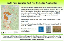 Notice of herbicide spraying and short-term closure in South Fork Fire area near Dayville, Oregon (March 14-26, 2016)