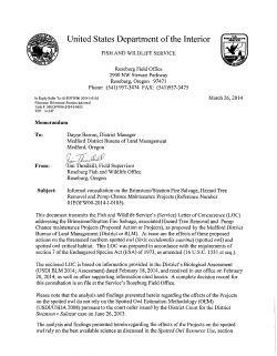 Brimstone/Stratton Creek Fire Salvage Letter of Concurrence