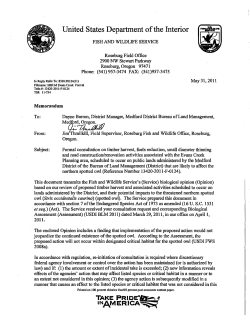 Evans Creek Formal Consultation Biological Opinion, May 2011