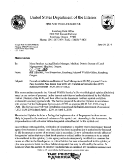 Biological Opinion of the GPRA FY 2010-2011