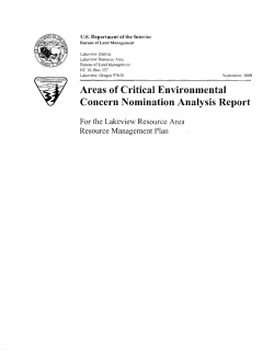 Areas of Critical Environmental Concern Nomination Analysis Report for the Lakeview Resource Area Resource Management Plan (2000)