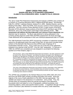 Buck Mountain and Johnson Prairie Allotments Rangeland Health Standards Assessment