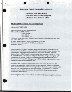 FFR Laird, North Bluejoint, and Warner Lakes Rangeland Health Assessment