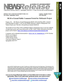 BLM Extends Comment Period for McKenzie Project