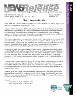 Mystery Shipwreck Identified News Release