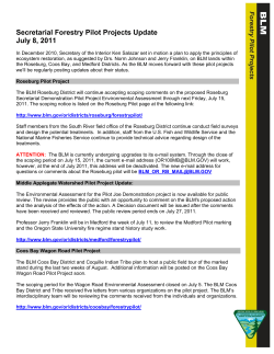 Forestry Pilot Project Update: July 8, 2011