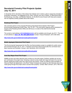 Forestry Pilot Project Update: July 15, 2011