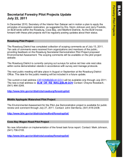 Forestry Pilot Project Update: July 22, 2011