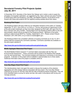 Forestry Pilot Project Update: July 29, 2011