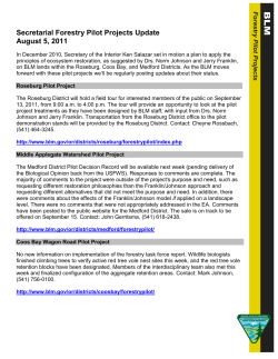 Forestry Pilot Project Update: August 5, 2011