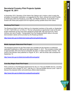 Forestry Pilot Project Update: August 19, 2011