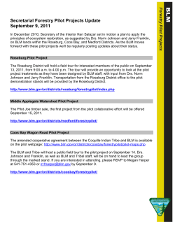 Forestry Pilot Project Update: September 9, 2011