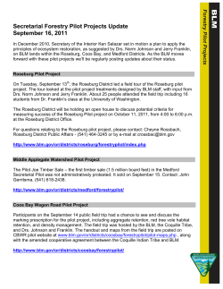 Forestry Pilot Project Update: September 16, 2011
