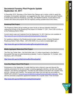 Forestry Pilot Project Update: September 23, 2011