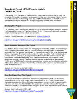 Forestry Pilot Project Update: October 14, 2011