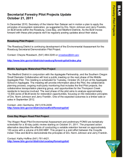 Forestry Pilot Project Update: October 21, 2011