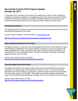 Forestry Pilot Project Update: October 28, 2011