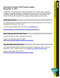 Forestry Pilot Project Update: November 11, 2011