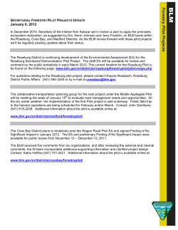 Forestry Pilot Project Update: January 6, 2012