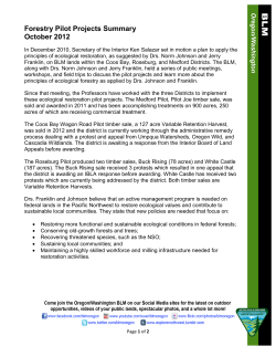 Forestry Pilot Project Update: October 2012