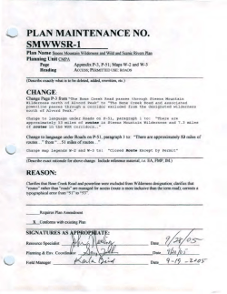 Steens Mountain Wilderness and Wild & Scenic Rivers Plan Maintenance Sheets