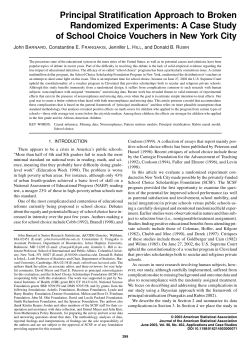 Barnard, J, Frangakis, CE, Hill, JL, and Rubin, DB. (2003). A Principal Stratification approach to broken randomized experiments: a case study of School Choice vouchers in New York City. Journal of the American Statistical Association (with discussion), 98, 299-323.