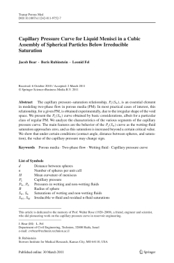 "Capillary Pressure Curve for Liquid Menisci in a Cubic Assembly of Spherical Particles below Irreducible Saturation"