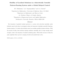 "Stability of Localized Solutions in a Subcritically Unstable Pattern-forming System under a Global Delayed Control"