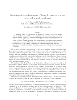 "Autostochastisity and Conversion of Lasing Fluctuations in the Ring Cavity with a Nonlinear Element''