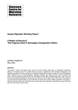 A Matter of Decency? The Progress Party in Norwegian Immigration Politics [PDF 107.68KB]