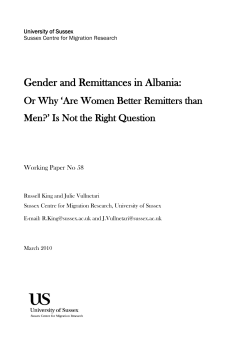 Gender and Remittances in Albania: Or Why 'Are Women Better Remitters than Men?' Is Not the Right Question [PDF 407.73KB]